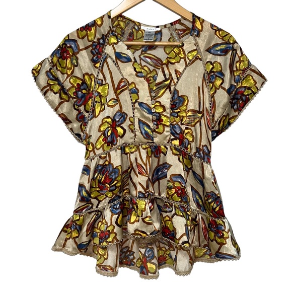 ESLEY Boho Casual Cinch-Waist
Floral Top Multicolor Hi-
Lo Baby-Doll Size Small‎ - Picture 1 of 9
